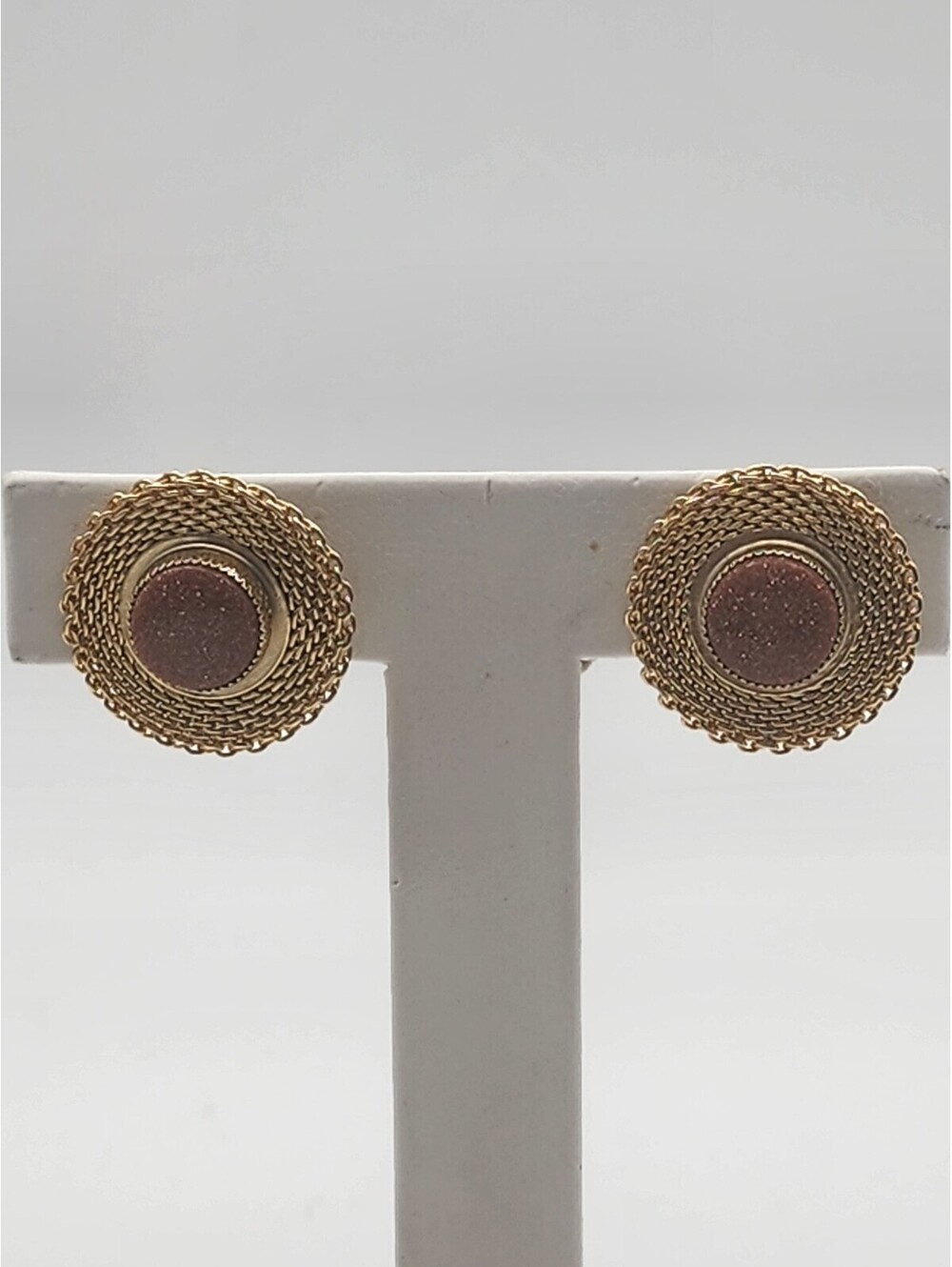 Vintage MK 12 Karat Gold Filled Screw Back Earrings with Goldstone Center